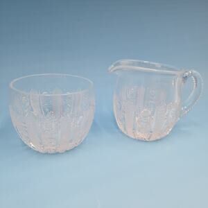 Vintage American Brilliant Cut Glass Creamer and Sugar Bowl Set Etched Star